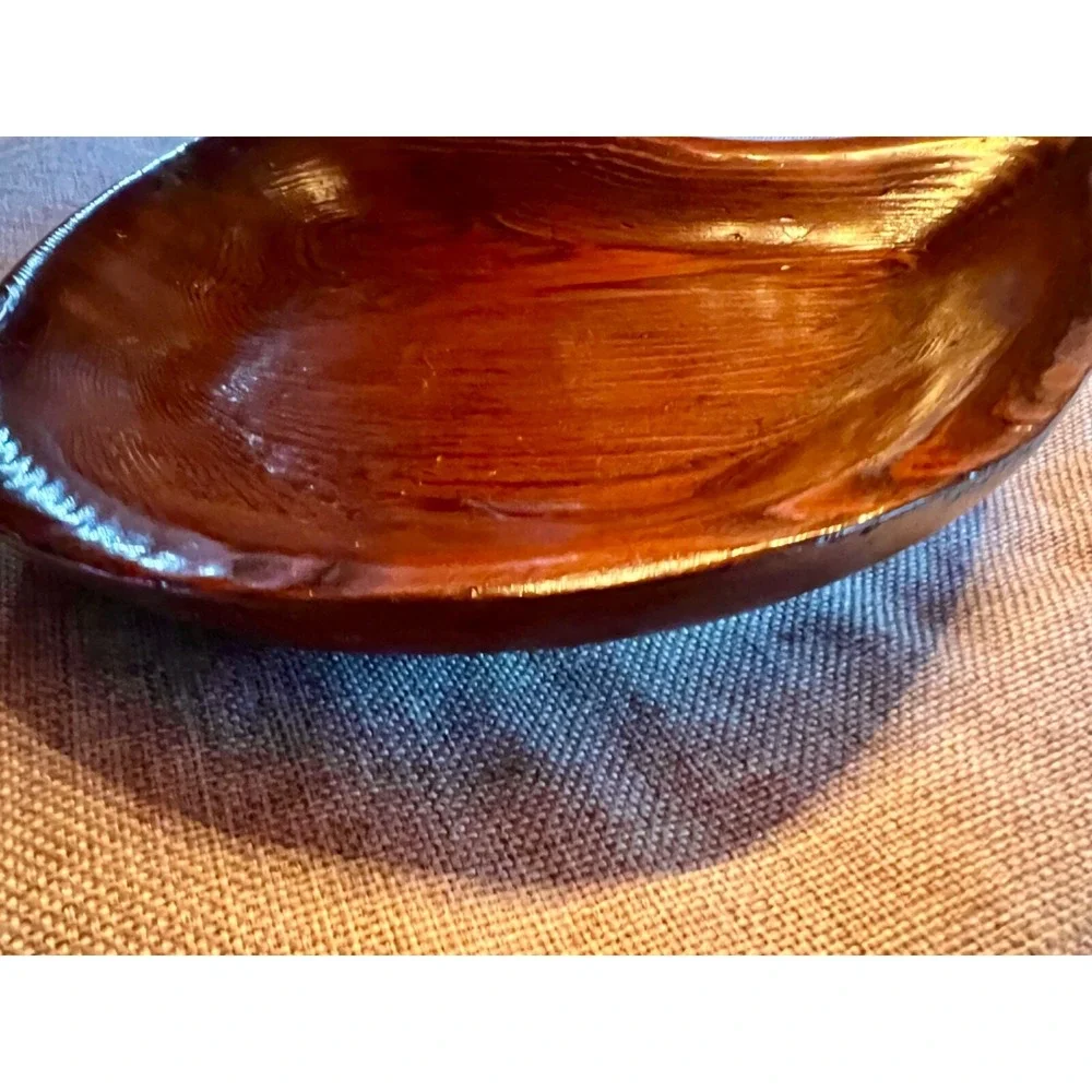 Vintage‎ Artisian Handcrafted Solid Wood Bowl or Handled Serving Tray 15
